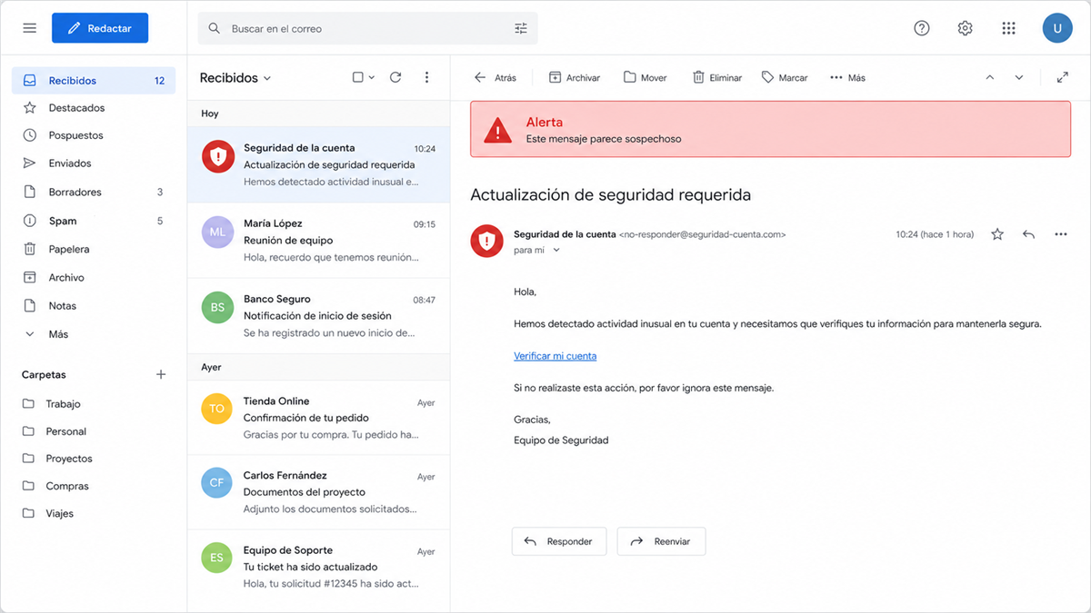 Email de alerta de phishing