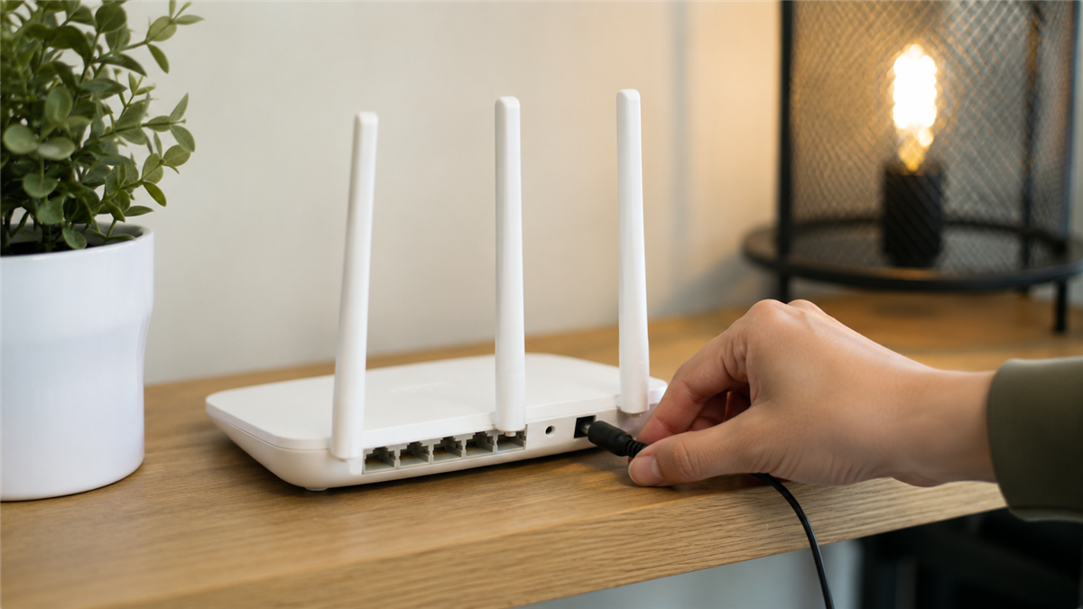 Router y cable de red para reiniciar